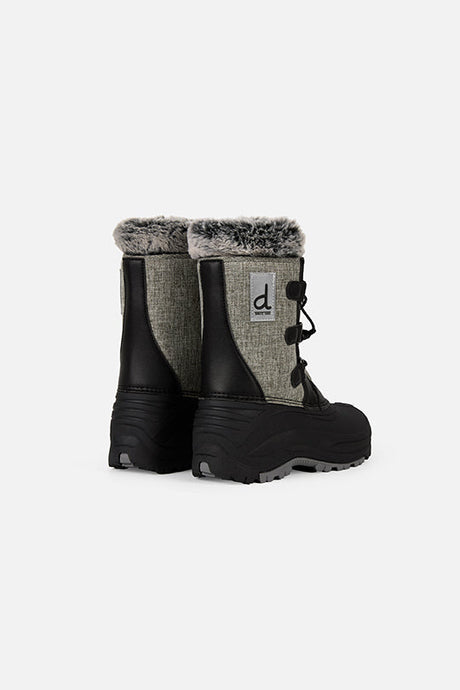 Deux par Deux kids' winter boots with removable liner in grey mix and black, pair, back view