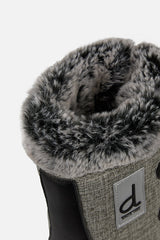 Deux par Deux kids' winter boots with removable liner in grey mix and black, close-up of the faux fur trim