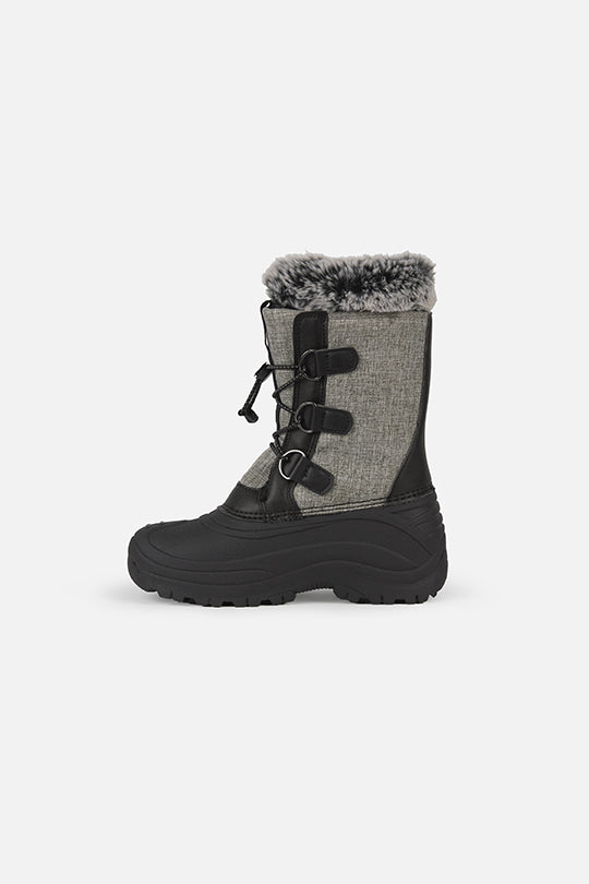 Deux par Deux kids' winter boots with removable liner in grey mix and black, single boot, opposite side view