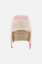 Light pink Deux par Deux lined chapka trapper hat with cream plush inside the flaps, flat lay front view