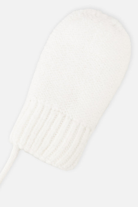 Infant Knit Mittens With String Off-White-2