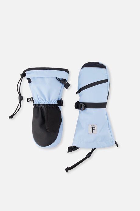 Deux par Deux Teknik kids' mittens in light blue – front view