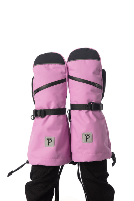 Deux par Deux girls' TEKNIK waterproof mittens in pinkish violet – worn by a model