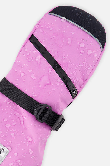 Deux par Deux girls' TEKNIK waterproof mittens in pinkish violet – cuff and pocket detail