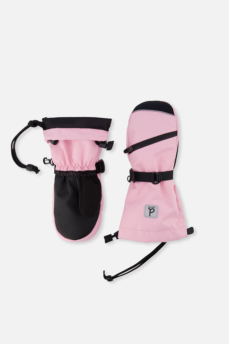 Deux par Deux Teknik kids' mittens in light pink – front view