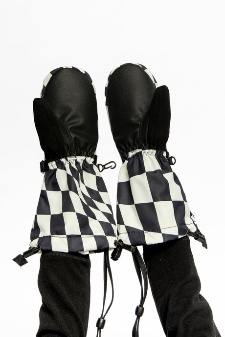 Teknik Winter Mittens White Checkered Print-2