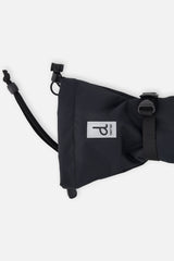 Side of the black Teknik glove cuff with the drawcord, wrist strap and Deux par Deux label