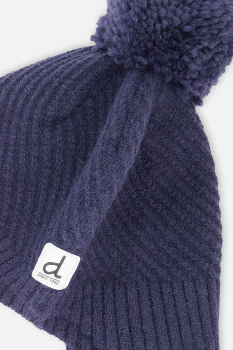 Winter Peruvian Knit Hat With Pompom Navy Blue-3