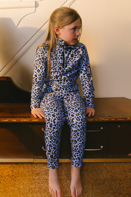Two Piece Thermal Underwear Blue Leopard Print-1
