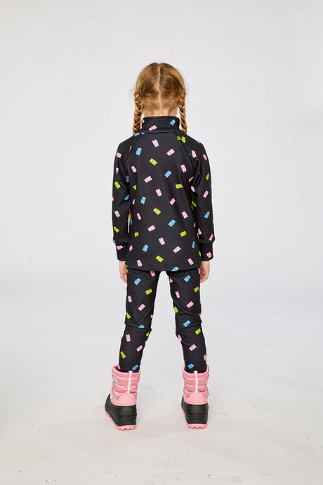 Two Piece Thermal Underwear Black Printed Gummy Bears-3