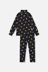 Two Piece Thermal Underwear Black Printed Gummy Bears-4