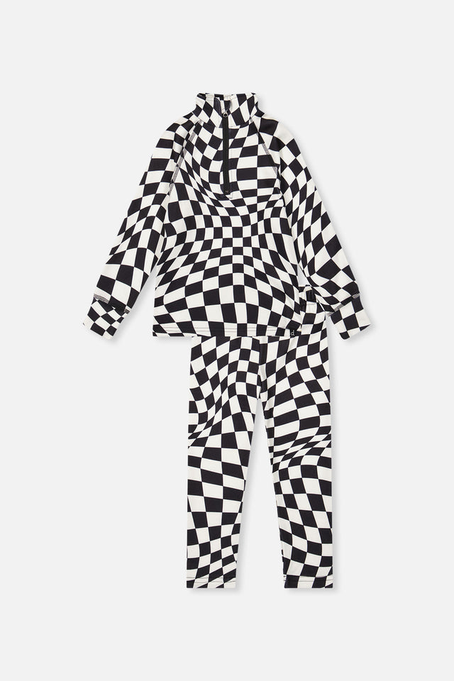 Two Piece Thermal Underwear White Checkered Print-0