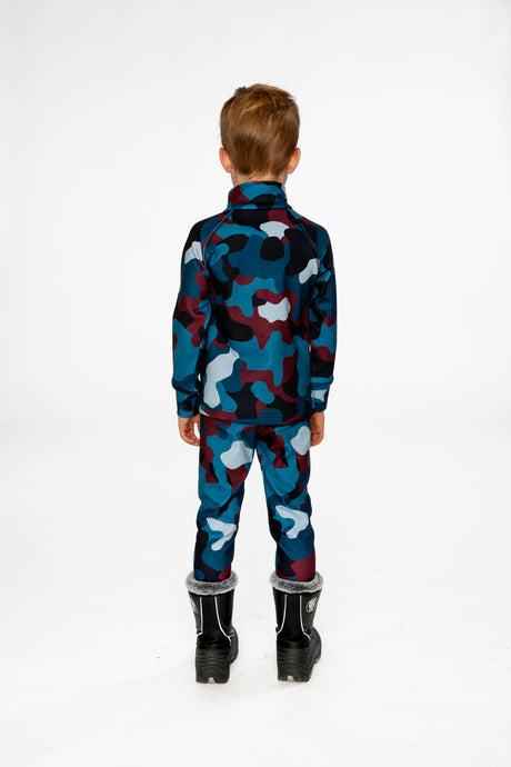 Two Piece Thermal Underwear Blue And Red Camouflage Print-3