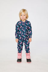 Baby One Piece Thermal Underwear Blue Floral Print-1