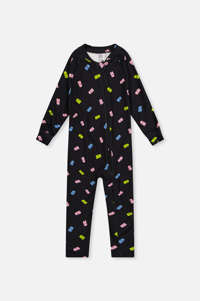 Baby One Piece Thermal Underwear Black Printed Gummy Bears-0