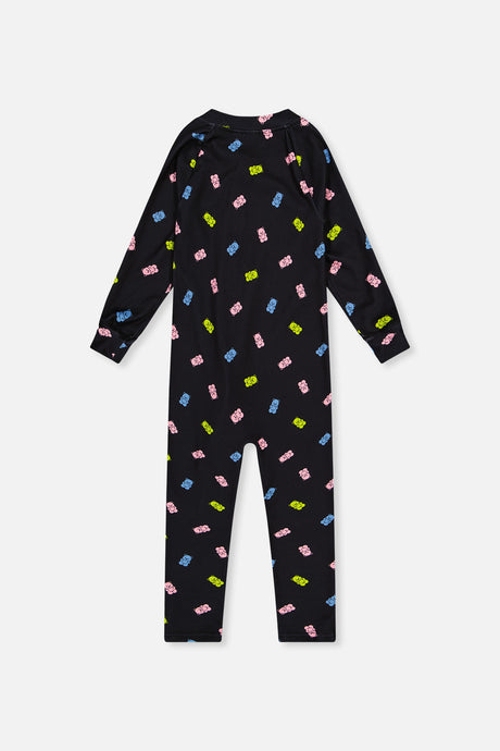 Baby One Piece Thermal Underwear Black Printed Gummy Bears-4