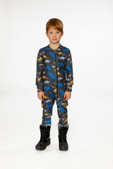 Baby One Piece Thermal Underwear Grey And Blue Dinosaur Print-1