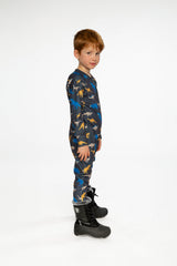 Baby One Piece Thermal Underwear Grey And Blue Dinosaur Print-2