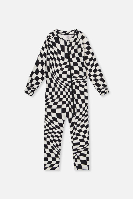 Baby One Piece Thermal Underwear White Checkered Print-0