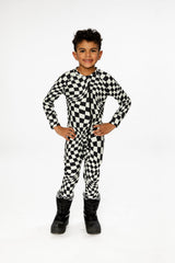 Baby One Piece Thermal Underwear White Checkered Print-1