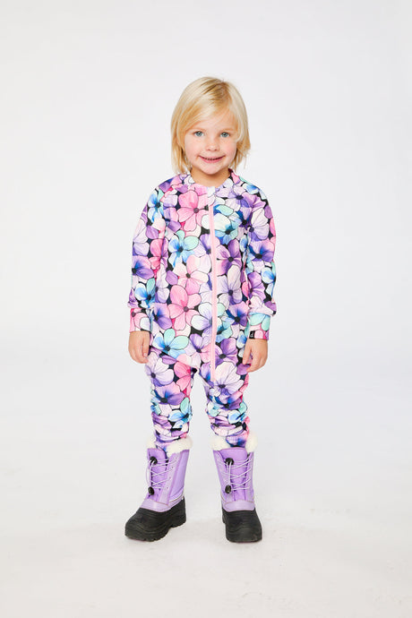 One Piece Thermal Underwear Purple Floral Print-1