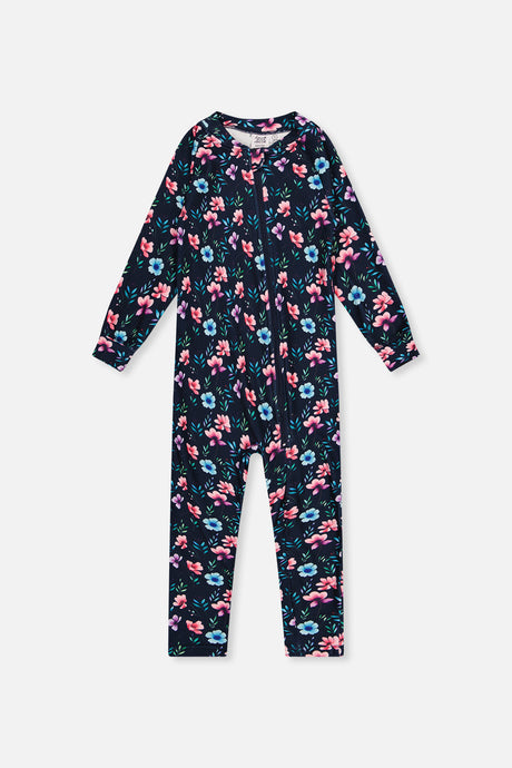 One Piece Thermal Underwear Blue Floral Print-0