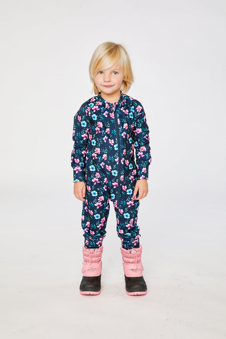One Piece Thermal Underwear Blue Floral Print-1