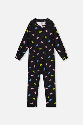 One Piece Thermal Underwear Black Printed Gummy Bears-0