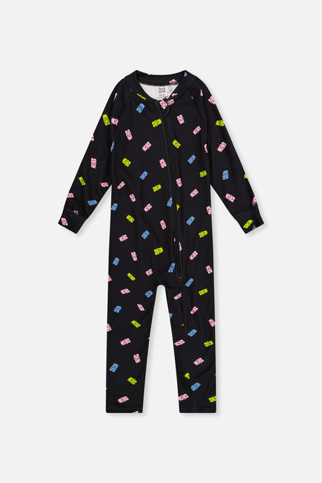 One Piece Thermal Underwear Black Printed Gummy Bears-0