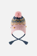 Winter Peruvian Knit Hat With Pompom Pink And Blue Jacquard-2