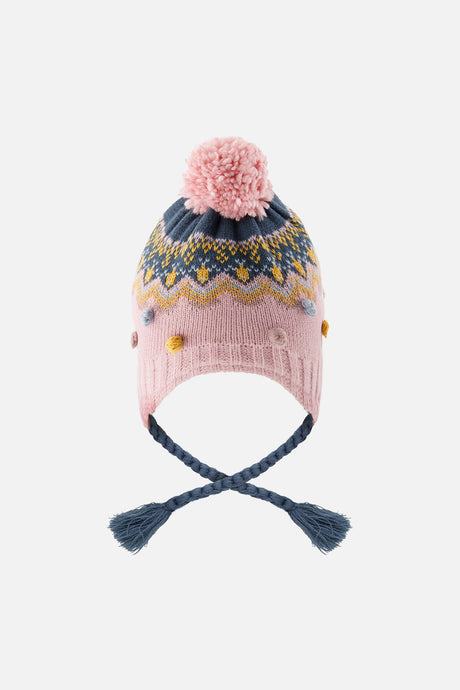 Winter Peruvian Knit Hat With Pompom Pink And Blue Jacquard-2
