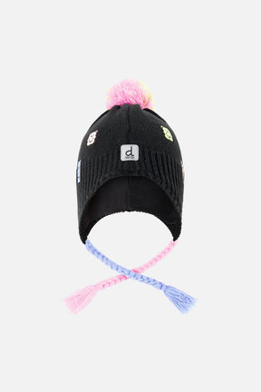 Winter Peruvian Knit Hat With Pompom Black, Pink, Blue And Green-0