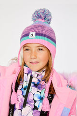 Winter Peruvian Knit Hat With Pompom Mauve And Blue Jacquard-2