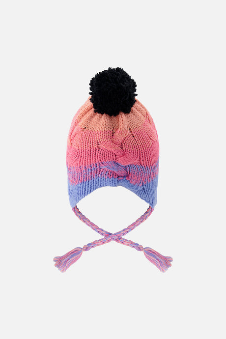 Winter Peruvian Knit Hat With Pompom Blue And Pink Gradient-2