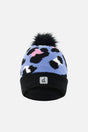 Winter Knit Hat With Pompom Blue Leopard Print-0
