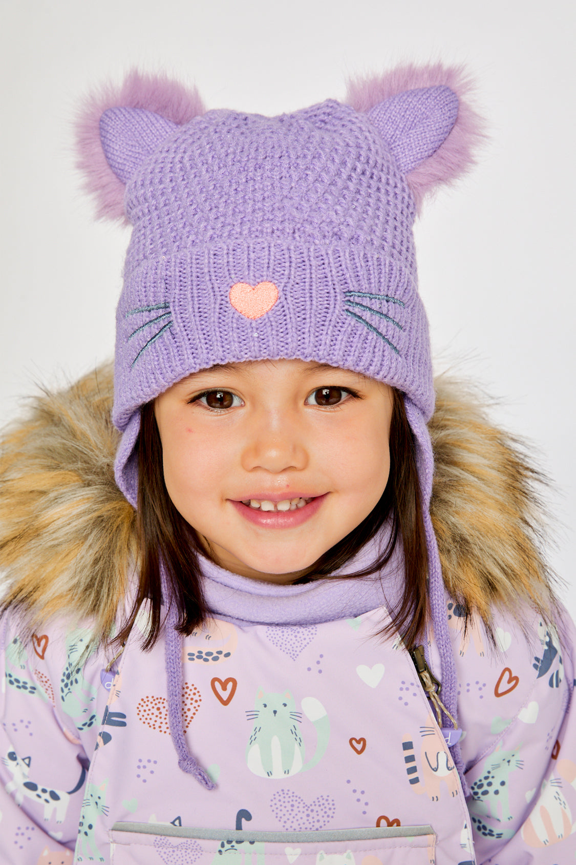 Winter Knit Hat With Ears Violet-1