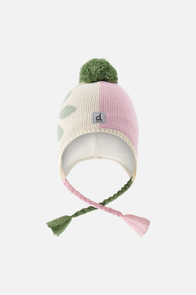 Winter Peruvian Knit Hat With Pompom Lavender Pink And Green-0