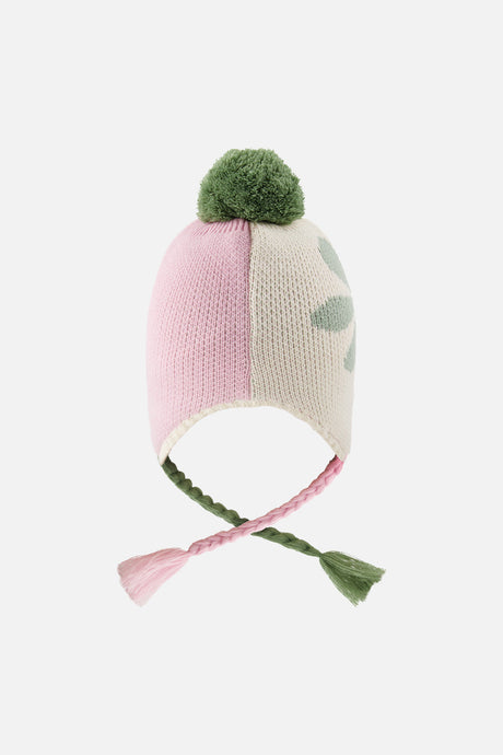 Winter Peruvian Knit Hat With Pompom Lavender Pink And Green-2