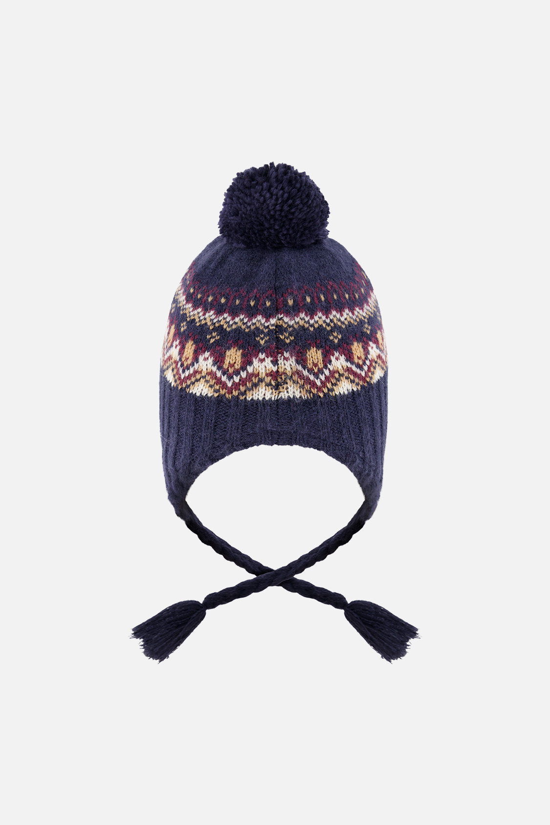 Baby Winter Peruvian Knit Hat With Pompom Blue And Red Jacquard-2