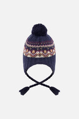 Baby Winter Peruvian Knit Hat With Pompom Blue And Red Jacquard-2