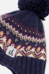 Winter Peruvian Knit Hat With Pompom Blue And Red Jacquard-3
