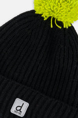 Winter Knit Hat With Pompom Black And Green-3
