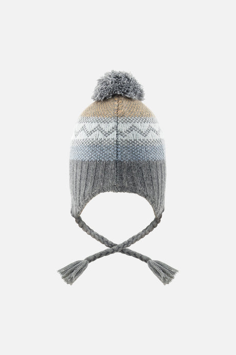 Winter Peruvian Knit Hat With Pompom Grey And Blue Fair Isle-2