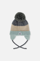 Winter Knit Hat With Teddy Bear Face And Ears Beige And Turquoise-2