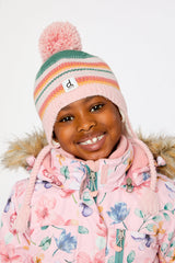 Baby Winter Peruvian Knit Hat With Pompom Pink And Green Jacquard-3