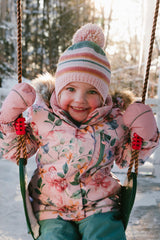 Baby Winter Peruvian Knit Hat With Pompom Pink And Green Jacquard-1