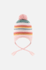 Baby Winter Peruvian Knit Hat With Pompom Pink And Green Jacquard-4