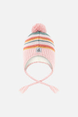 Winter Peruvian Knit Hat With Pompom Pink And Green Jacquard-0