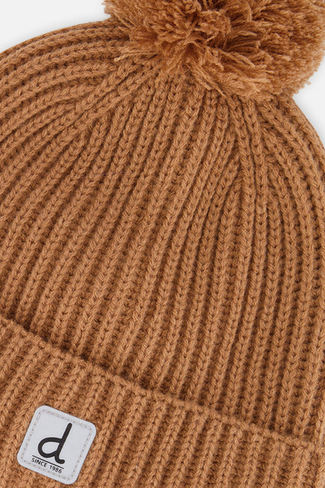 Deux par Deux kids' knit pompom hat in brown – alternate view