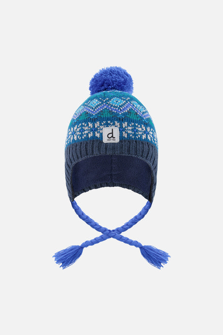 Deux par Deux kids' Peruvian Fair Isle knit hat in dark turquoise – front view